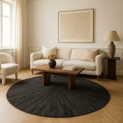 round leather rug